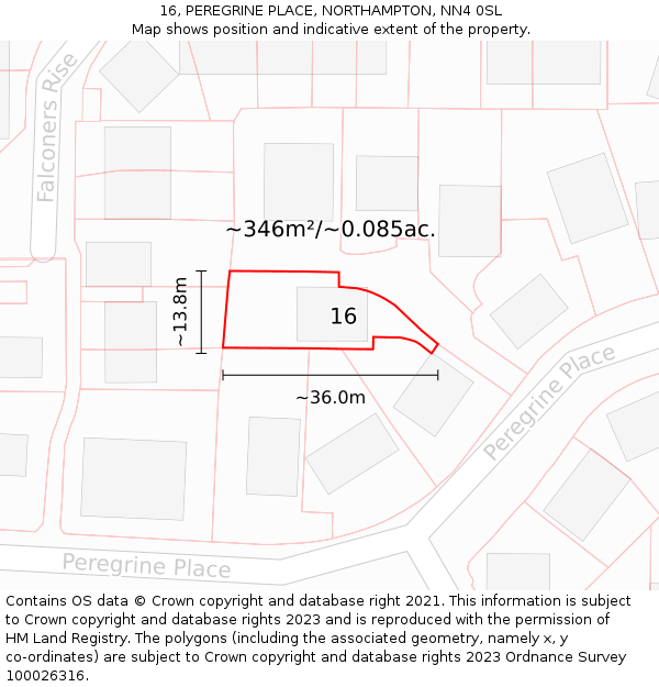 16, PEREGRINE PLACE, NORTHAMPTON, NN4 0SL: Plot and title map