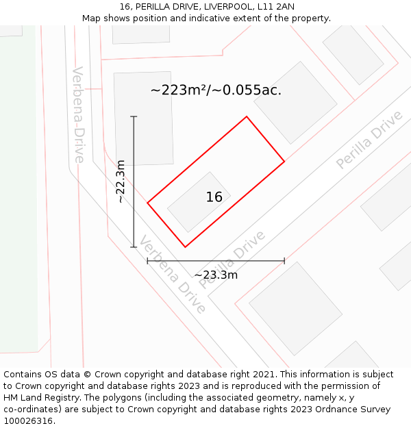 16, PERILLA DRIVE, LIVERPOOL, L11 2AN: Plot and title map