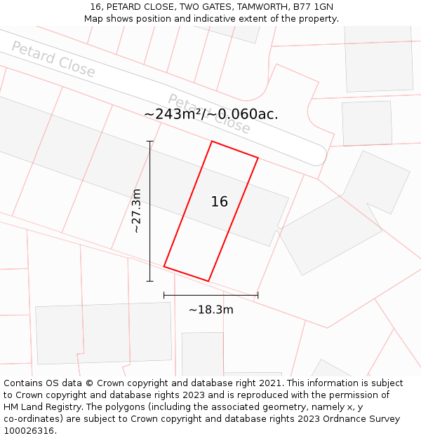 16, PETARD CLOSE, TWO GATES, TAMWORTH, B77 1GN: Plot and title map