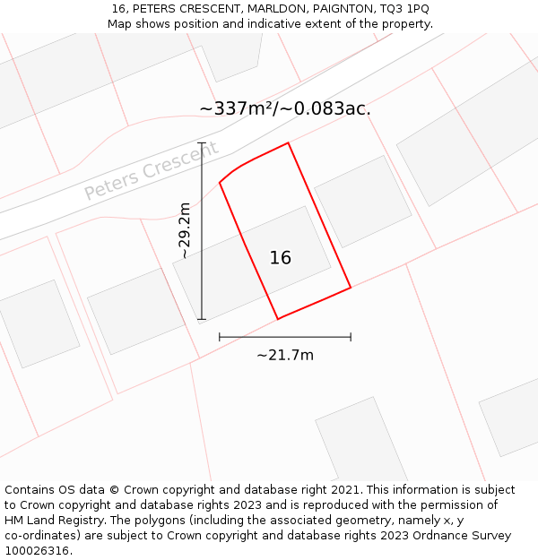 16, PETERS CRESCENT, MARLDON, PAIGNTON, TQ3 1PQ: Plot and title map