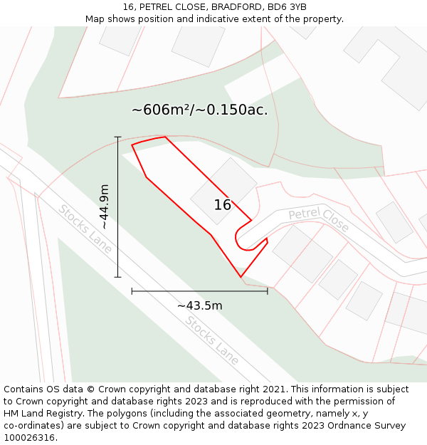 16, PETREL CLOSE, BRADFORD, BD6 3YB: Plot and title map
