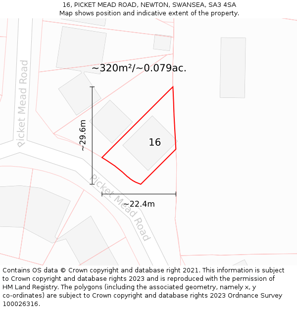 16, PICKET MEAD ROAD, NEWTON, SWANSEA, SA3 4SA: Plot and title map