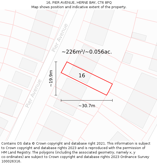 16, PIER AVENUE, HERNE BAY, CT6 8PQ: Plot and title map