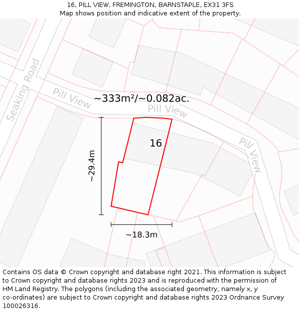 16, PILL VIEW, FREMINGTON, BARNSTAPLE, EX31 3FS: Plot and title map