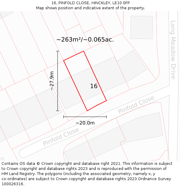 16, PINFOLD CLOSE, HINCKLEY, LE10 0FP: Plot and title map