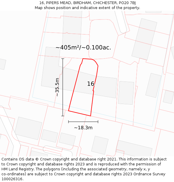 16, PIPERS MEAD, BIRDHAM, CHICHESTER, PO20 7BJ: Plot and title map