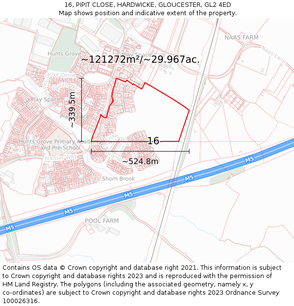 16, PIPIT CLOSE, HARDWICKE, GLOUCESTER, GL2 4ED: Plot and title map