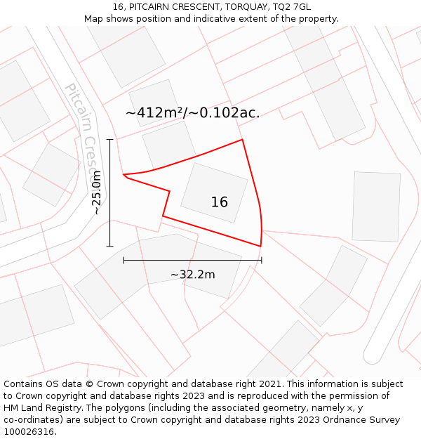 16, PITCAIRN CRESCENT, TORQUAY, TQ2 7GL: Plot and title map