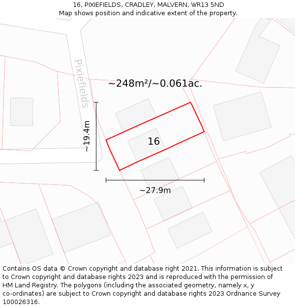 16, PIXIEFIELDS, CRADLEY, MALVERN, WR13 5ND: Plot and title map