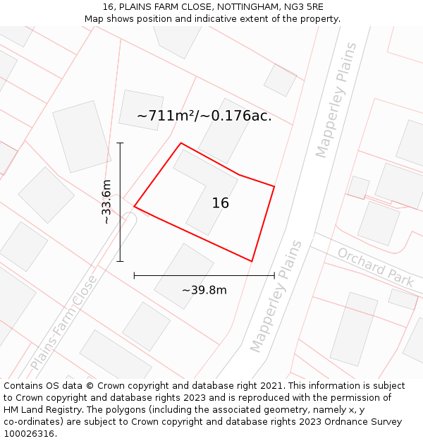 16, PLAINS FARM CLOSE, NOTTINGHAM, NG3 5RE: Plot and title map