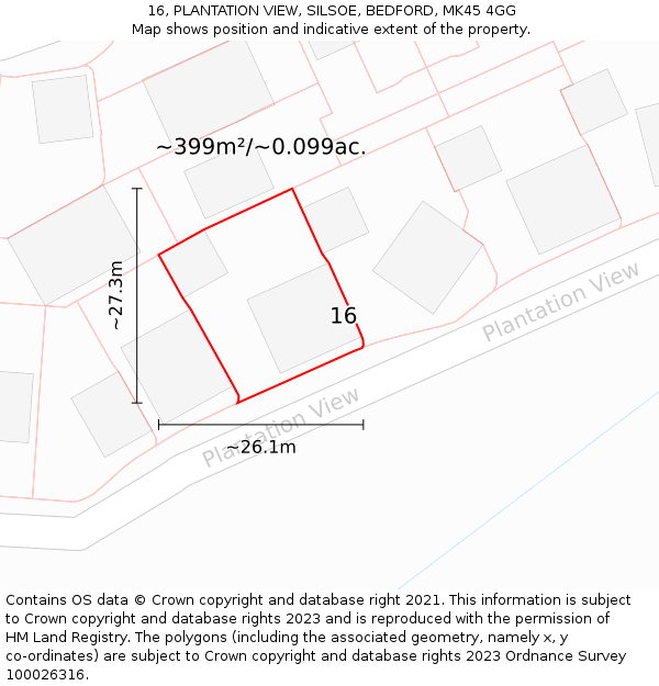 16, PLANTATION VIEW, SILSOE, BEDFORD, MK45 4GG: Plot and title map