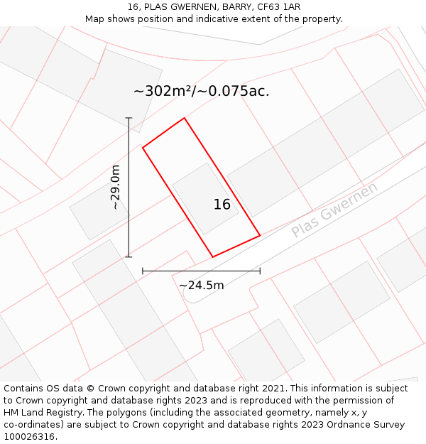 16, PLAS GWERNEN, BARRY, CF63 1AR: Plot and title map