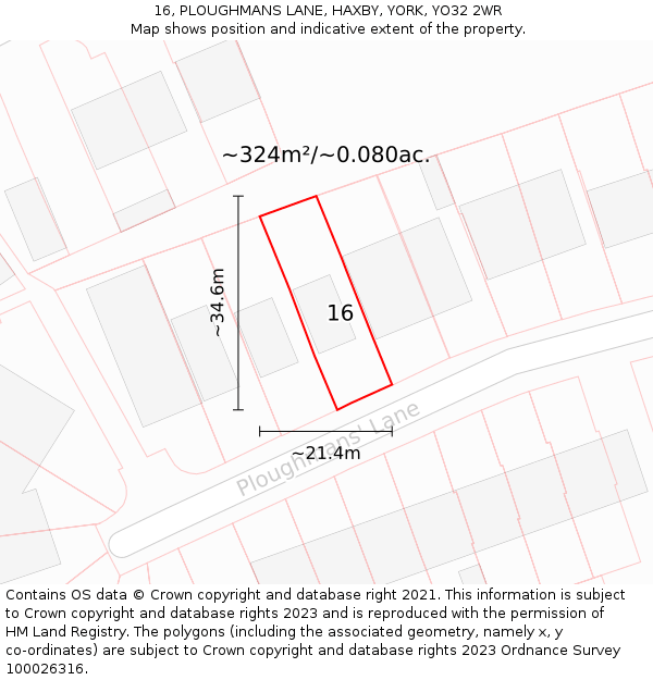 16, PLOUGHMANS LANE, HAXBY, YORK, YO32 2WR: Plot and title map