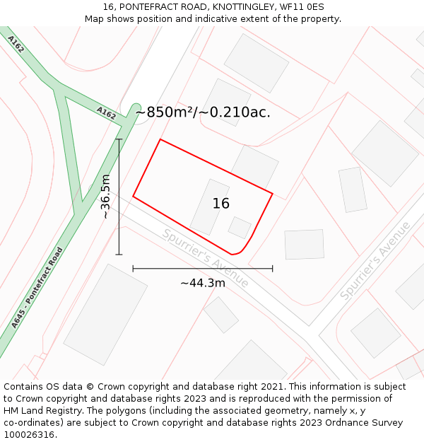 16, PONTEFRACT ROAD, KNOTTINGLEY, WF11 0ES: Plot and title map