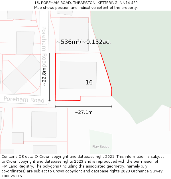 16, POREHAM ROAD, THRAPSTON, KETTERING, NN14 4FP: Plot and title map