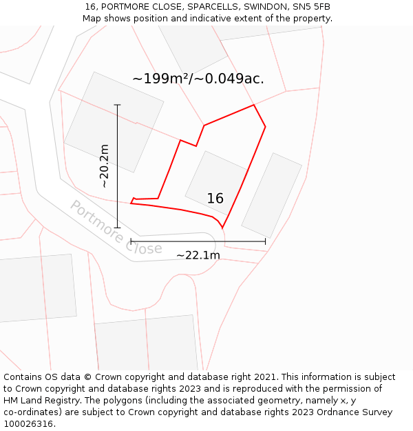 16, PORTMORE CLOSE, SPARCELLS, SWINDON, SN5 5FB: Plot and title map