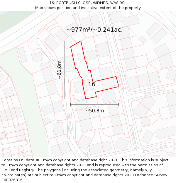 16, PORTRUSH CLOSE, WIDNES, WA8 9SH: Plot and title map