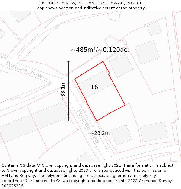 16, PORTSEA VIEW, BEDHAMPTON, HAVANT, PO9 3FE: Plot and title map