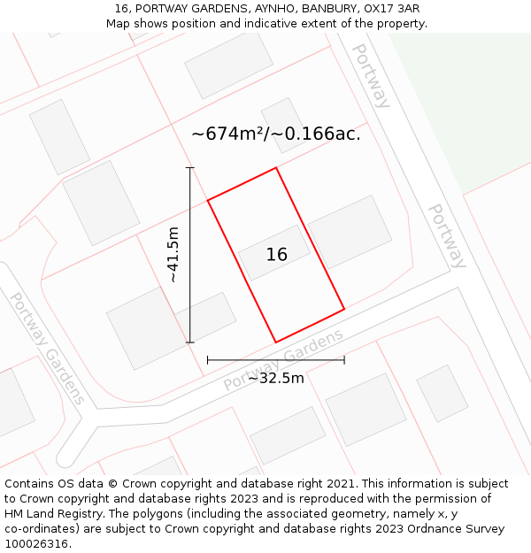 16, PORTWAY GARDENS, AYNHO, BANBURY, OX17 3AR: Plot and title map