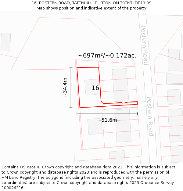 16, POSTERN ROAD, TATENHILL, BURTON-ON-TRENT, DE13 9SJ: Plot and title map