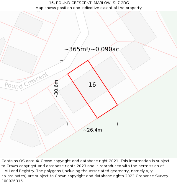 16, POUND CRESCENT, MARLOW, SL7 2BG: Plot and title map