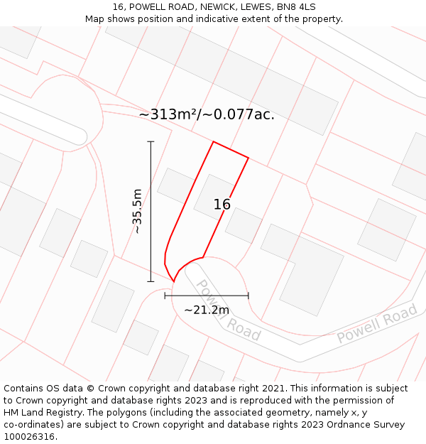 16, POWELL ROAD, NEWICK, LEWES, BN8 4LS: Plot and title map