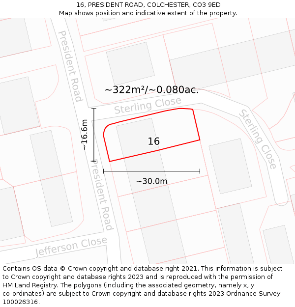 16, PRESIDENT ROAD, COLCHESTER, CO3 9ED: Plot and title map