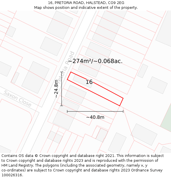 16, PRETORIA ROAD, HALSTEAD, CO9 2EG: Plot and title map