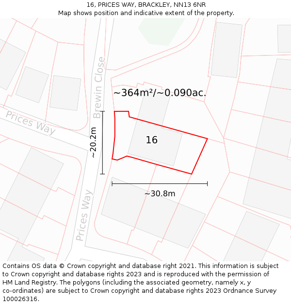 16, PRICES WAY, BRACKLEY, NN13 6NR: Plot and title map