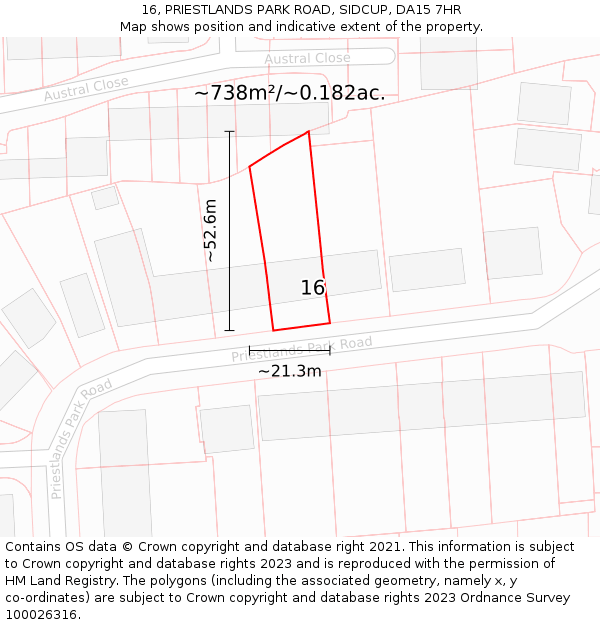 16, PRIESTLANDS PARK ROAD, SIDCUP, DA15 7HR: Plot and title map