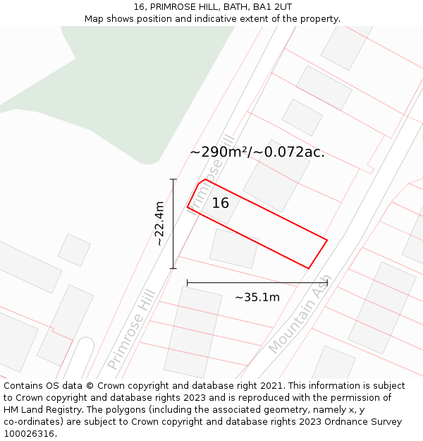 16, PRIMROSE HILL, BATH, BA1 2UT: Plot and title map