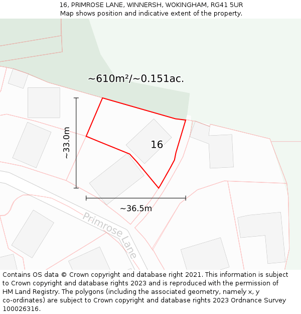 16, PRIMROSE LANE, WINNERSH, WOKINGHAM, RG41 5UR: Plot and title map