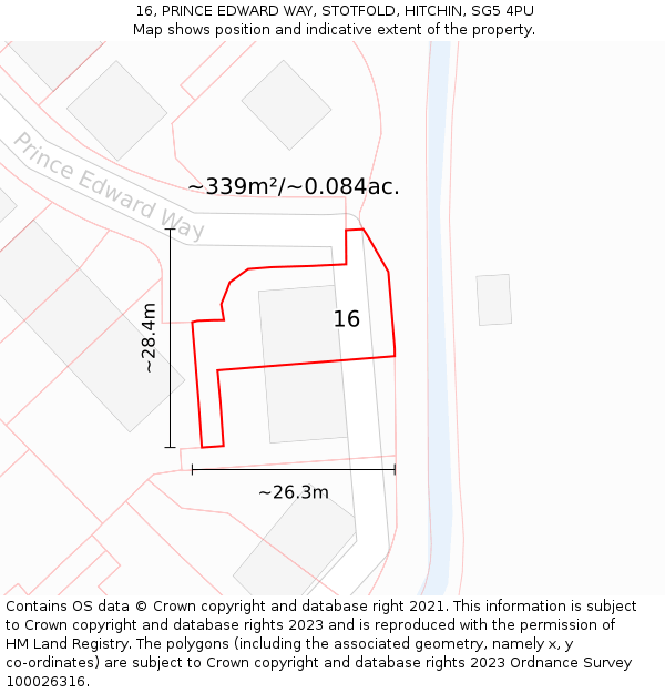 16, PRINCE EDWARD WAY, STOTFOLD, HITCHIN, SG5 4PU: Plot and title map