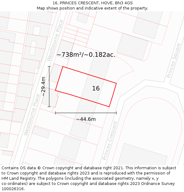 16, PRINCES CRESCENT, HOVE, BN3 4GS: Plot and title map