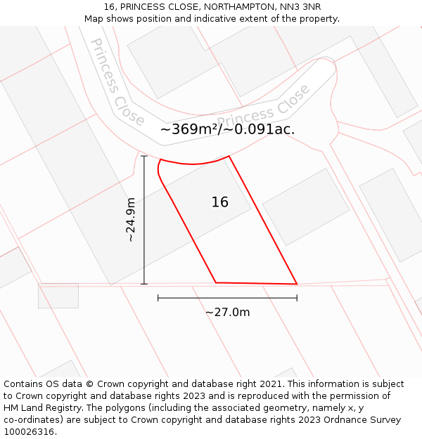 16, PRINCESS CLOSE, NORTHAMPTON, NN3 3NR: Plot and title map