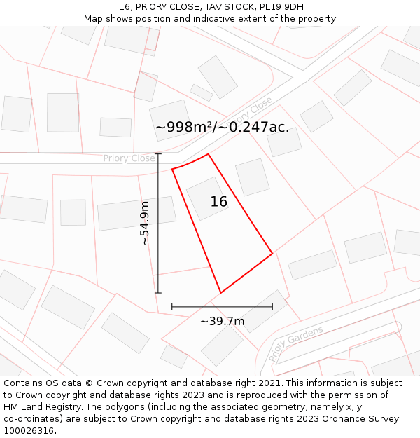 16, PRIORY CLOSE, TAVISTOCK, PL19 9DH: Plot and title map