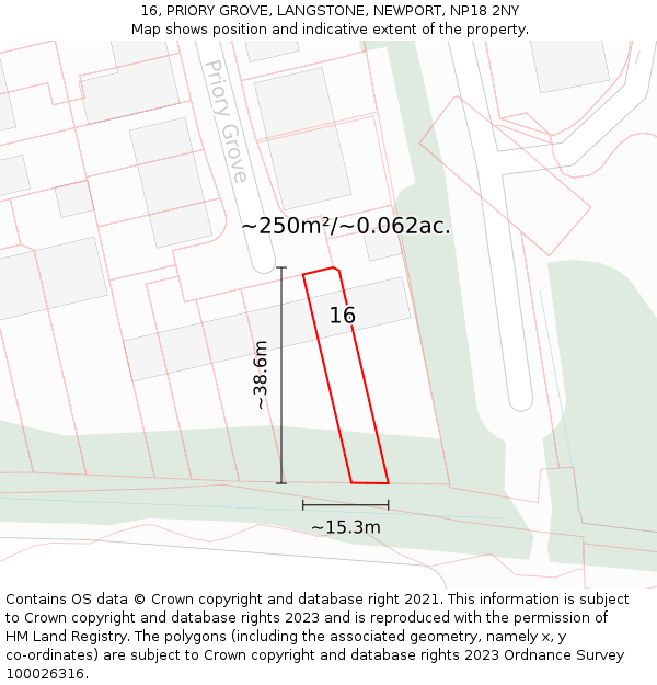 16, PRIORY GROVE, LANGSTONE, NEWPORT, NP18 2NY: Plot and title map