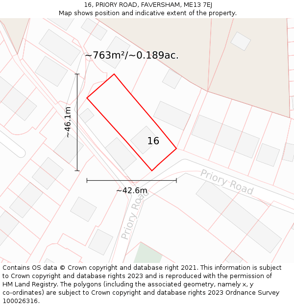 16, PRIORY ROAD, FAVERSHAM, ME13 7EJ: Plot and title map