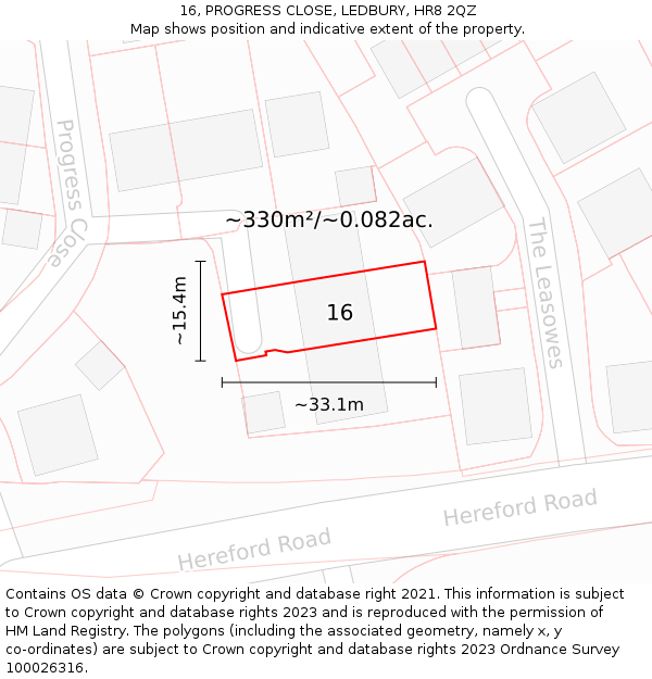 16, PROGRESS CLOSE, LEDBURY, HR8 2QZ: Plot and title map