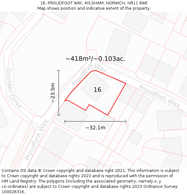 16, PROUDFOOT WAY, AYLSHAM, NORWICH, NR11 6WE: Plot and title map