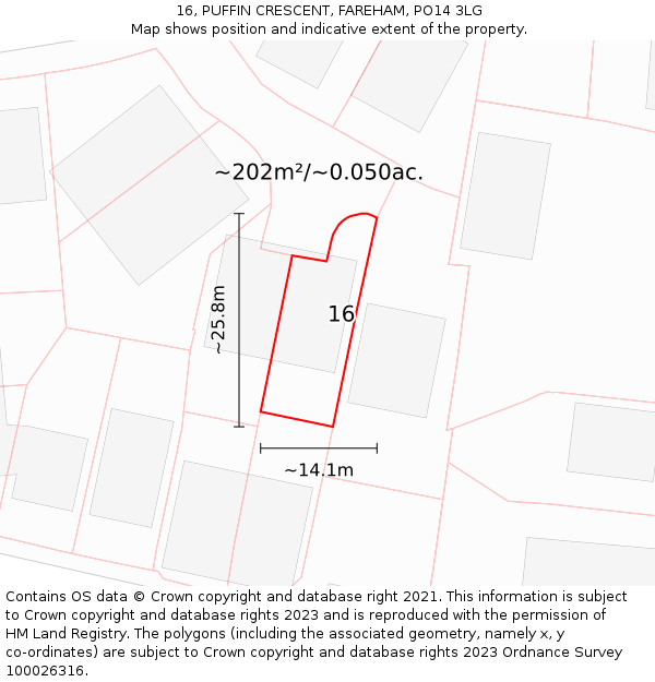 16, PUFFIN CRESCENT, FAREHAM, PO14 3LG: Plot and title map