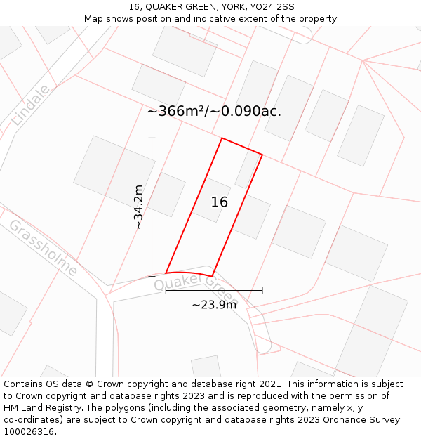 16, QUAKER GREEN, YORK, YO24 2SS: Plot and title map