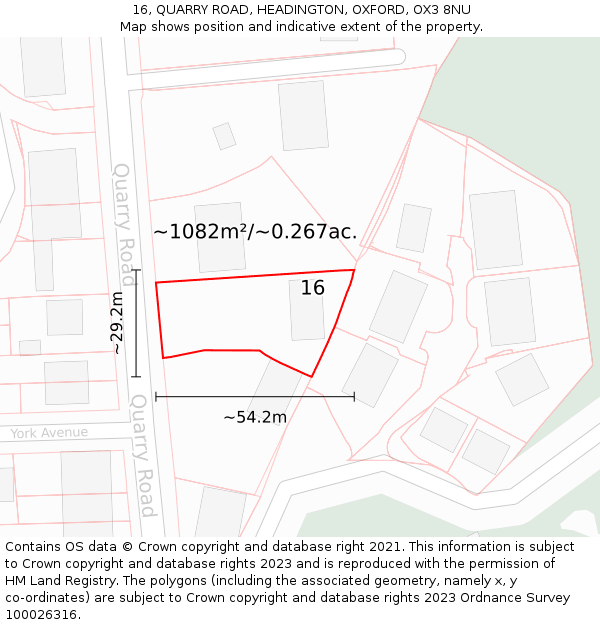 16, QUARRY ROAD, HEADINGTON, OXFORD, OX3 8NU: Plot and title map