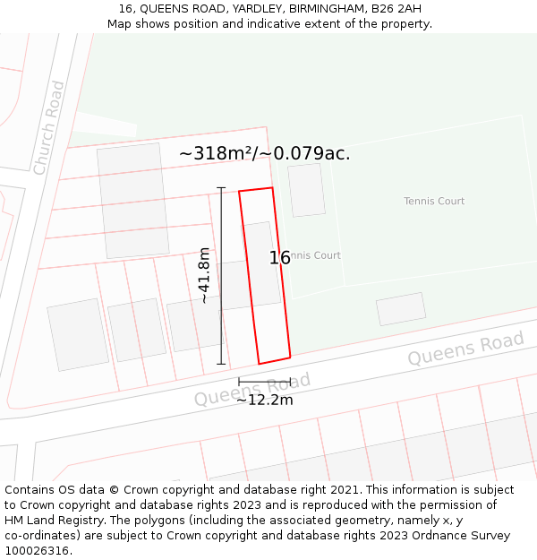 16, QUEENS ROAD, YARDLEY, BIRMINGHAM, B26 2AH: Plot and title map