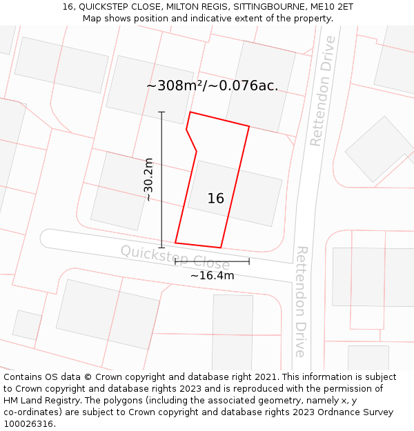16, QUICKSTEP CLOSE, MILTON REGIS, SITTINGBOURNE, ME10 2ET: Plot and title map