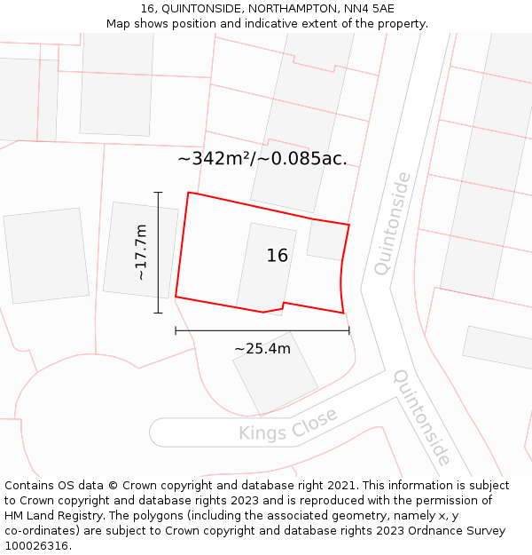 16, QUINTONSIDE, NORTHAMPTON, NN4 5AE: Plot and title map