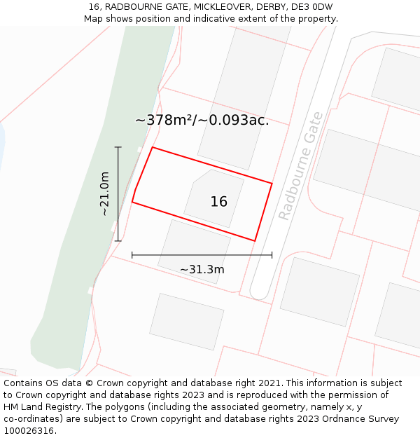 16, RADBOURNE GATE, MICKLEOVER, DERBY, DE3 0DW: Plot and title map