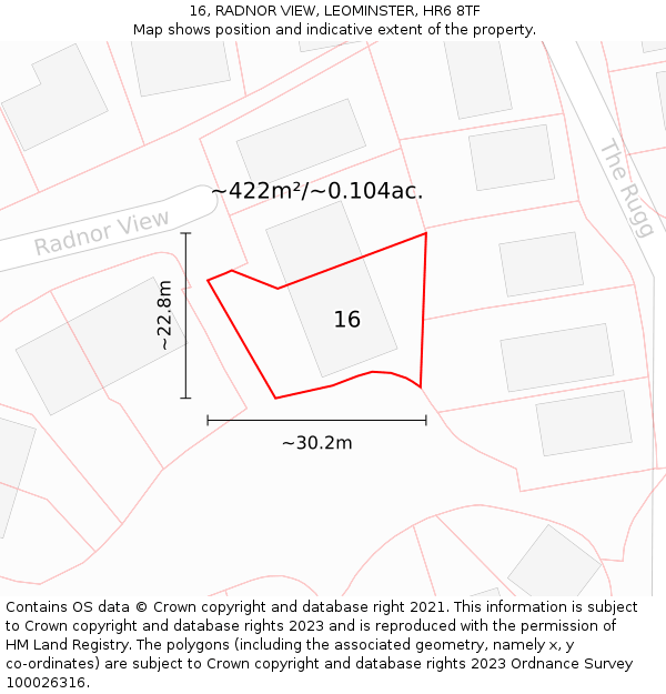 16, RADNOR VIEW, LEOMINSTER, HR6 8TF: Plot and title map