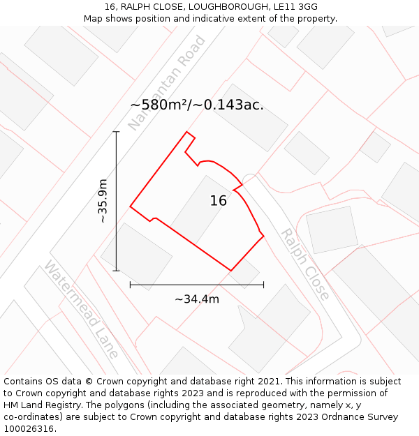 16, RALPH CLOSE, LOUGHBOROUGH, LE11 3GG: Plot and title map