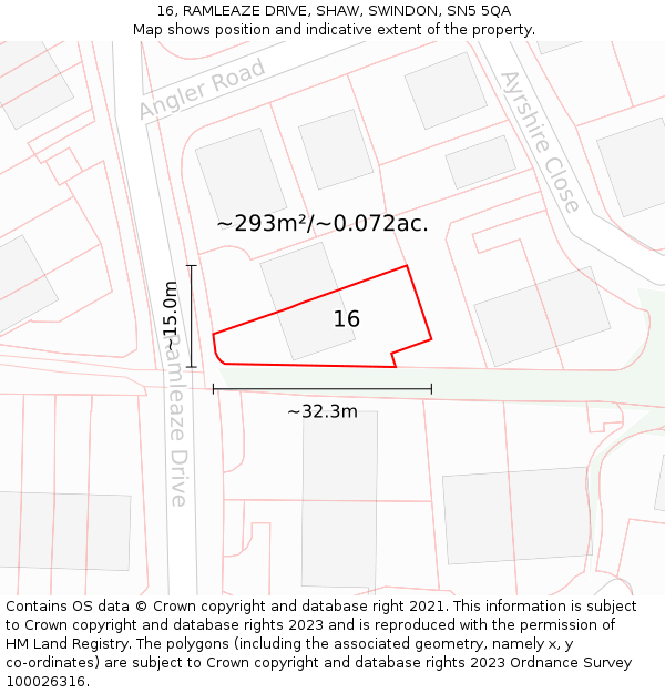 16, RAMLEAZE DRIVE, SHAW, SWINDON, SN5 5QA: Plot and title map